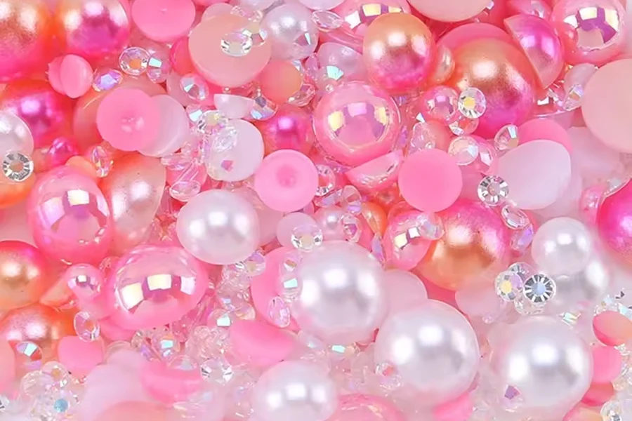 Juli Wholesale Mix Size Pink Color Flat Back Pearls Rhinestone Applique Half Round Beads Flatback Pearls