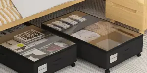大容量の折りたたみ式ベッド下収納ボックス（車輪付き）