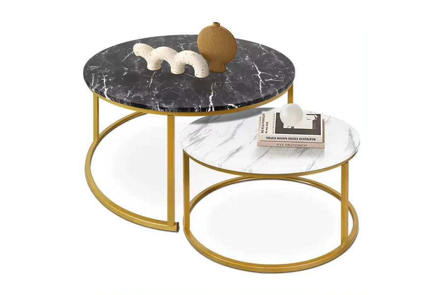 Marble nesting tables with faux books