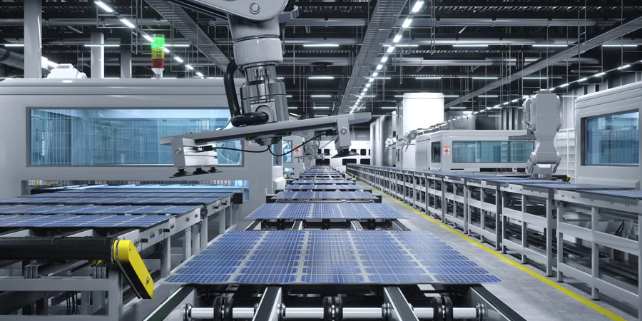 太陽電池を生産する量産施設