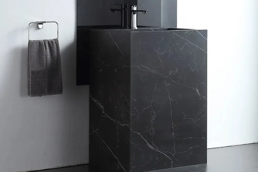 Modern black acrylic stone pedestal wash basin