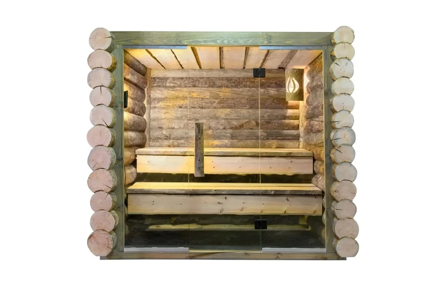 Moderna sauna de vapor seco, registro Kelo y madera de álamo abachi