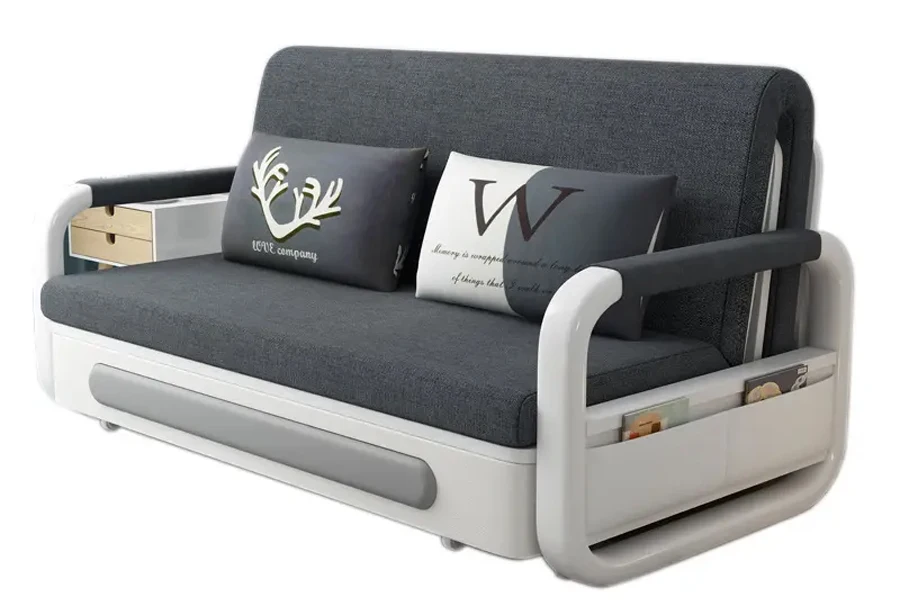 Современный раскладной двухместный диван-кровать с местом для хранения вещей.