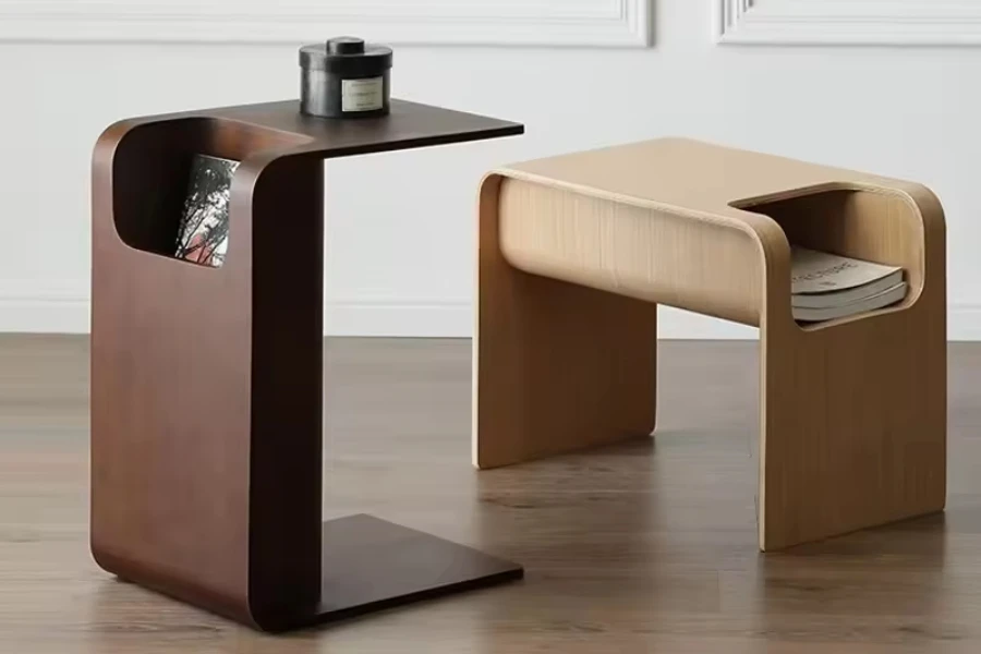 Mesas auxiliares tipo C extraíbles de madera minimalistas modernas