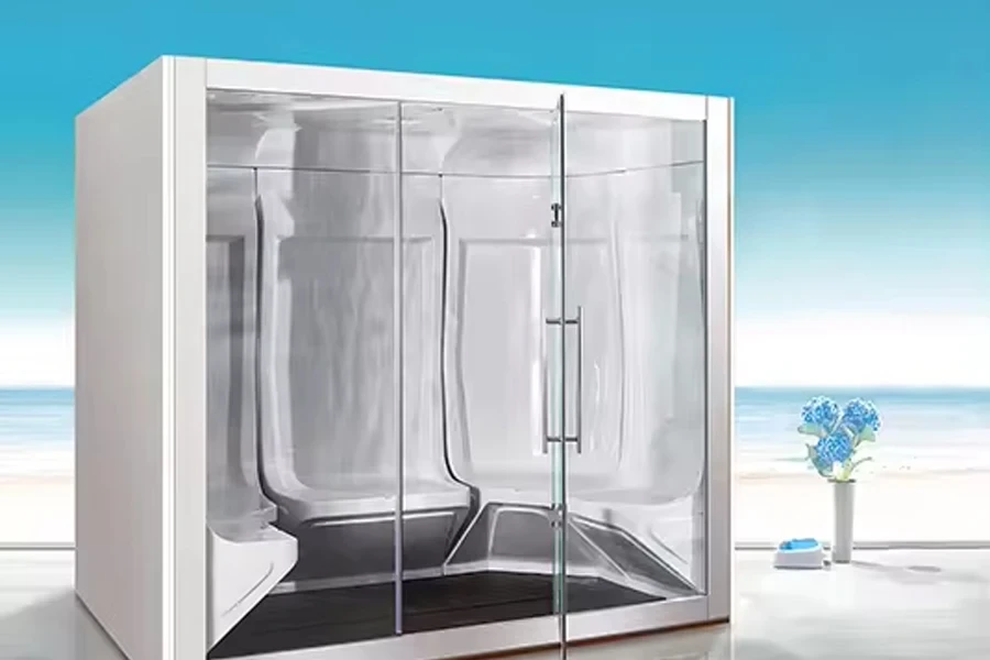 Modern white-acrylic, 6-person wet steam room