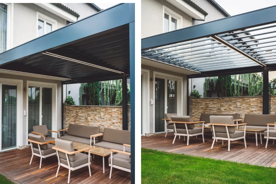 Motorized pergola kits with adjustable louvres