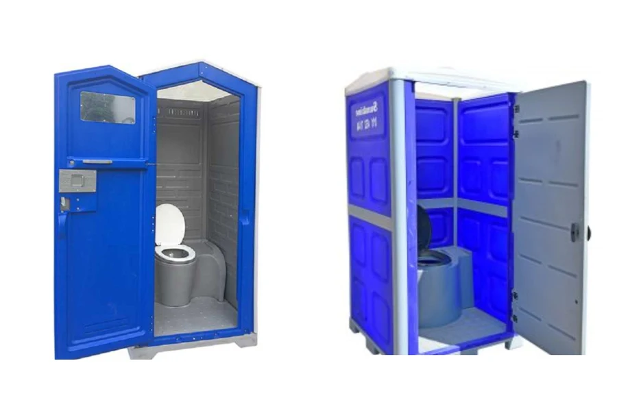 Non-flush blue portable toilets for outdoor events