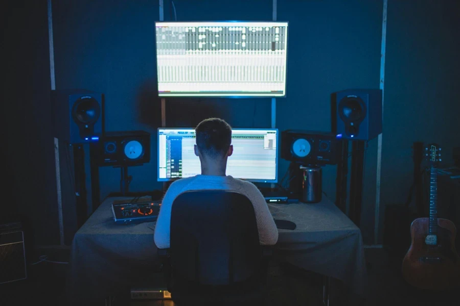 Person sitting in front of a computer system