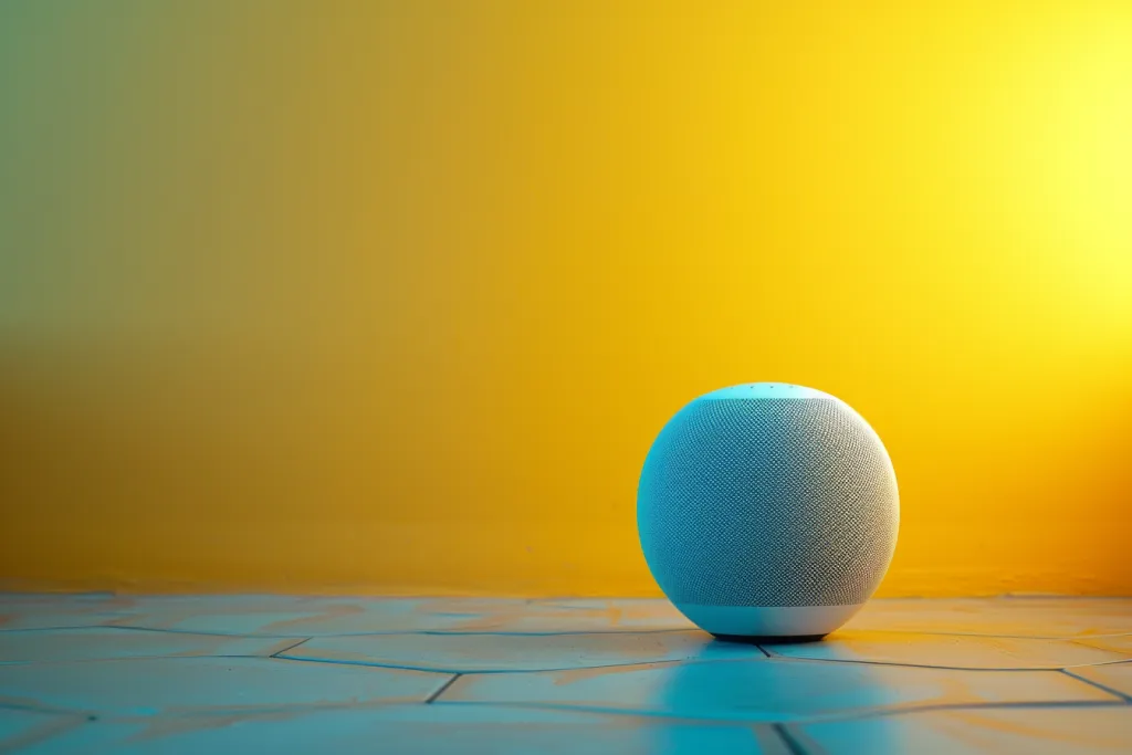 Foto eines Echo Dots auf dem Boden