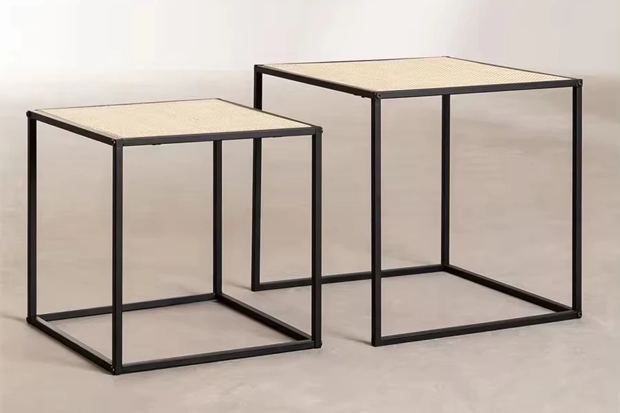 Rattan nesting tables with metal frames