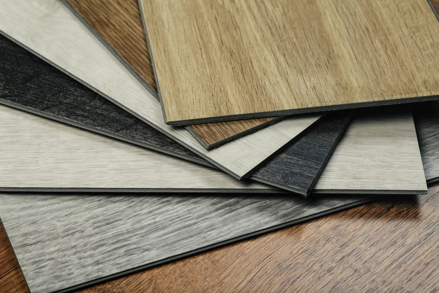 Samples of laminate with a wood texture for flooring