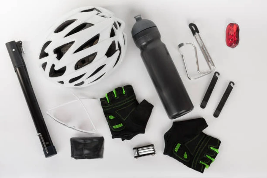 Selection of bicycle accessories laid out