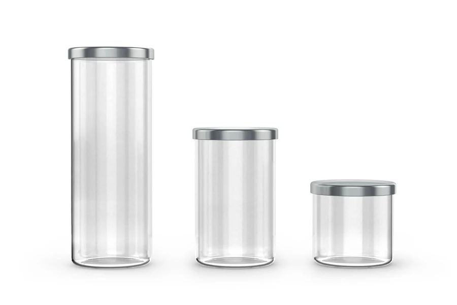 Set of three empty transparent canisters