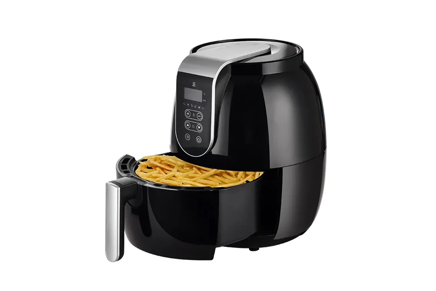 Small, 1350W air fryer with digital controls