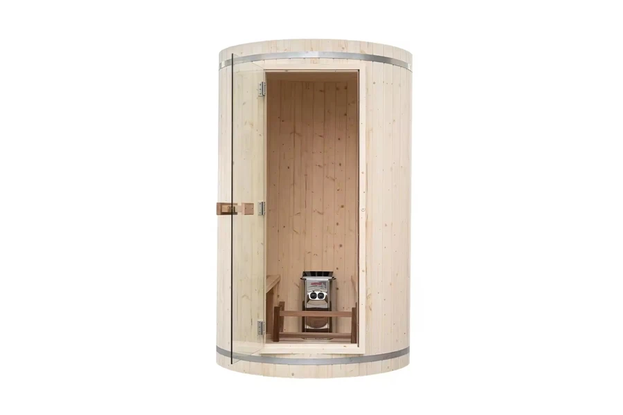 Piccola sauna a botte verticale da interno o da esterno