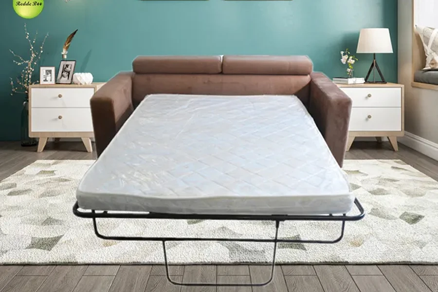 Sofá-cama com estrutura metálica desdobrável
