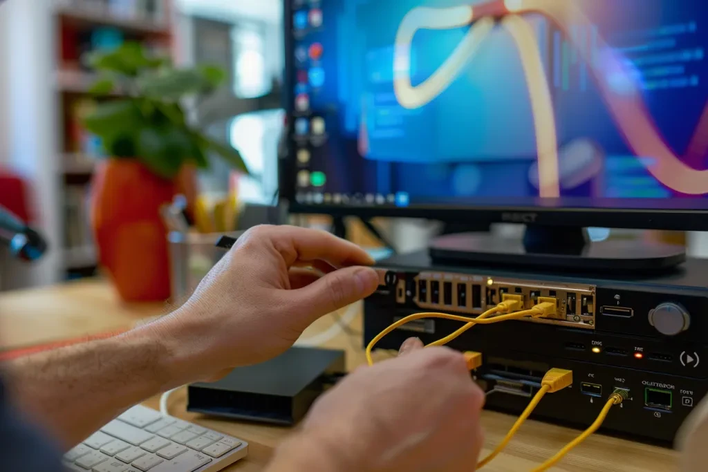 Le câble est connecté à un ordinateur