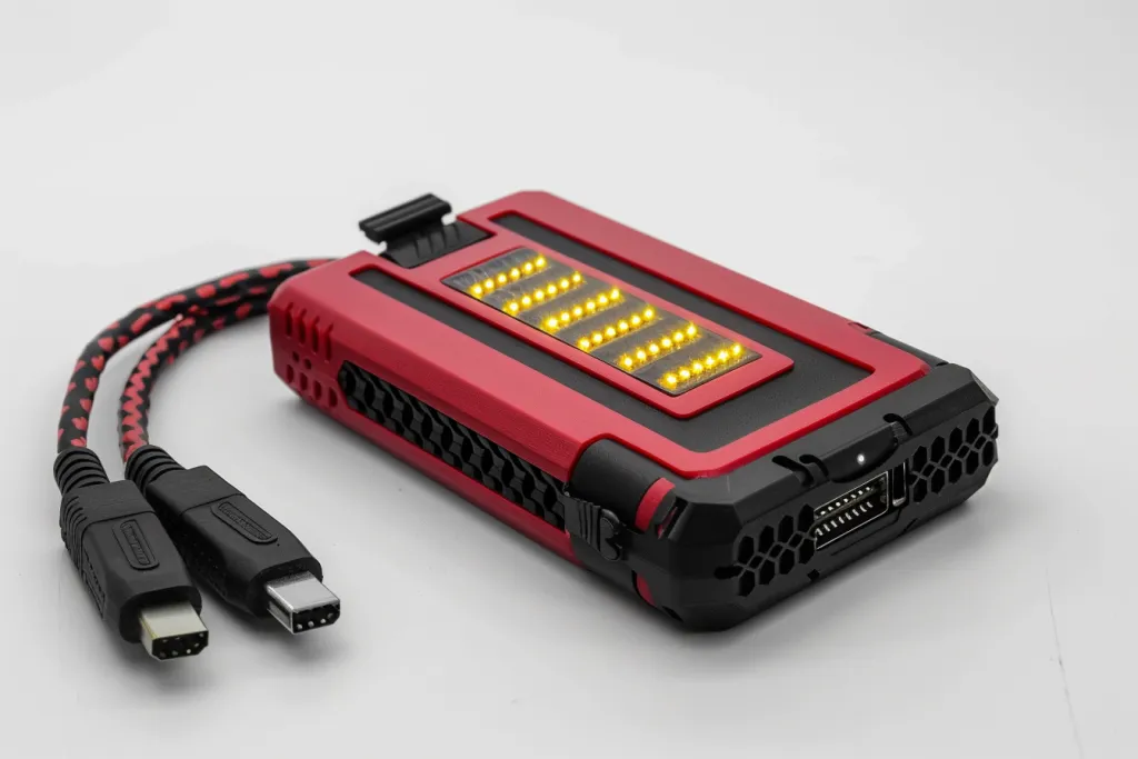 The digital battery crimson car jump start power bank with charging
