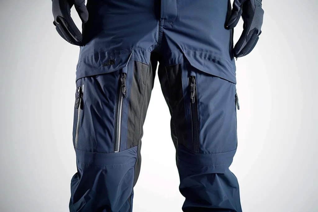 The navy blue men's snow pants with black accents