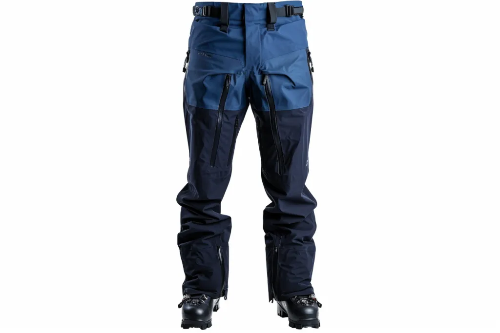 The navy blue men's snow pants