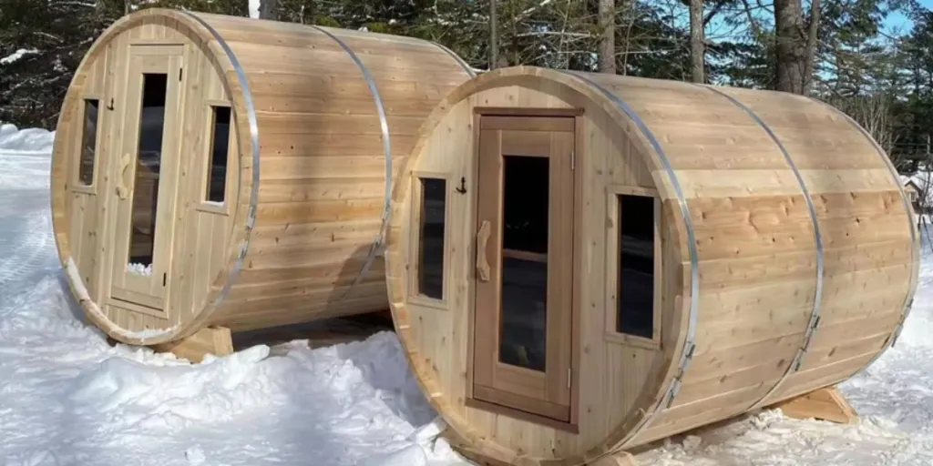 Two Canadian wet steam sauna barrels for two people
