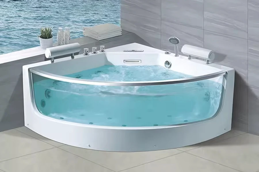 Bak mandi sudut jacuzzi pusaran air akrilik untuk dua orang