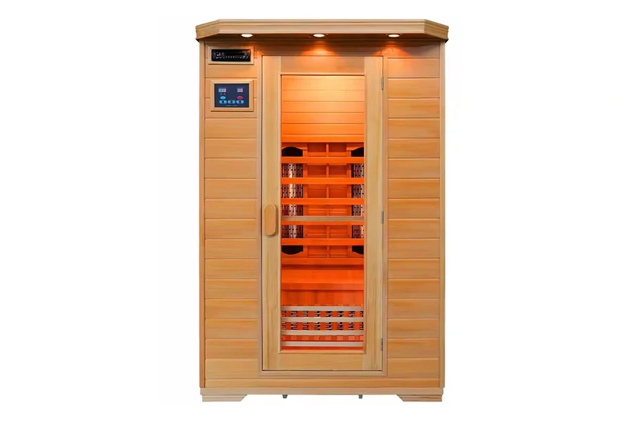 Two-person far-infrared sauna with digital control panel