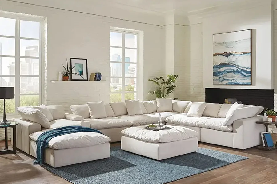 Design de sofá-cama em forma de U com seções móveis