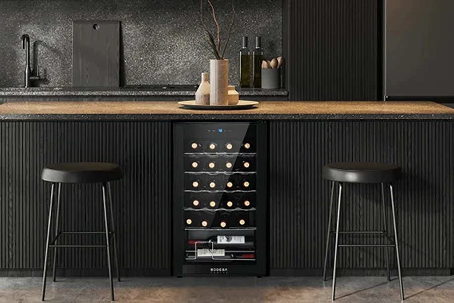 Mueble refrigerador para vinos con sistema inteligente de estabilización de temperatura.