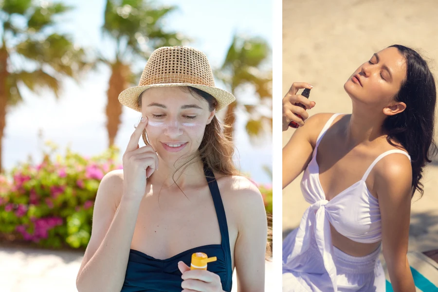 Women applying sunscreen