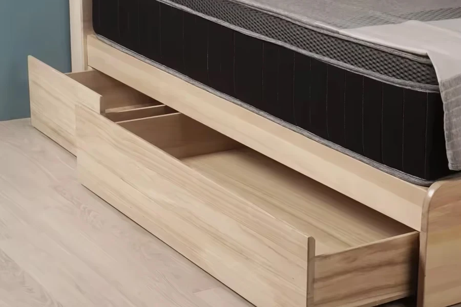 Wooden under-bed storage unit on wheels