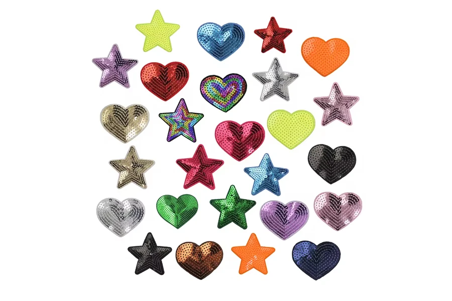 Yiwu Wintop Vendita calda 14 colori 2 dimensioni Toppe termoadesive con cuore a forma di stella con paillettes