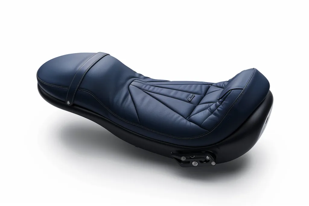 a flat navy blue motorcycle seat