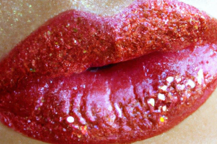 A lip with matte and glittery lip gloss