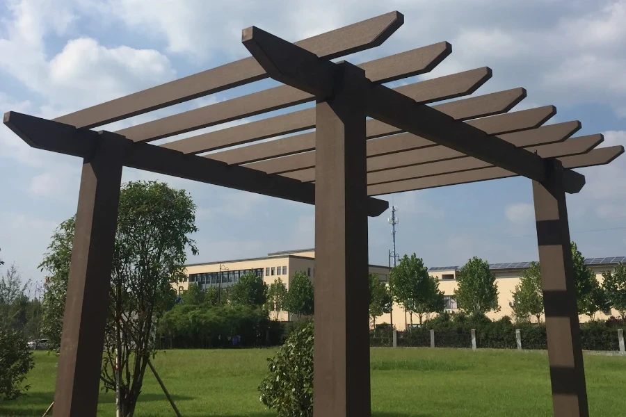 A polyethylene wood-like pergola