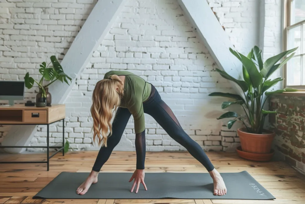 seorang wanita sedang melakukan pose yoga