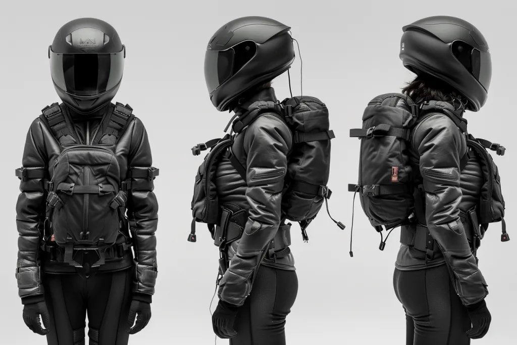 airbag punggung dan dada dengan helm warna hitam