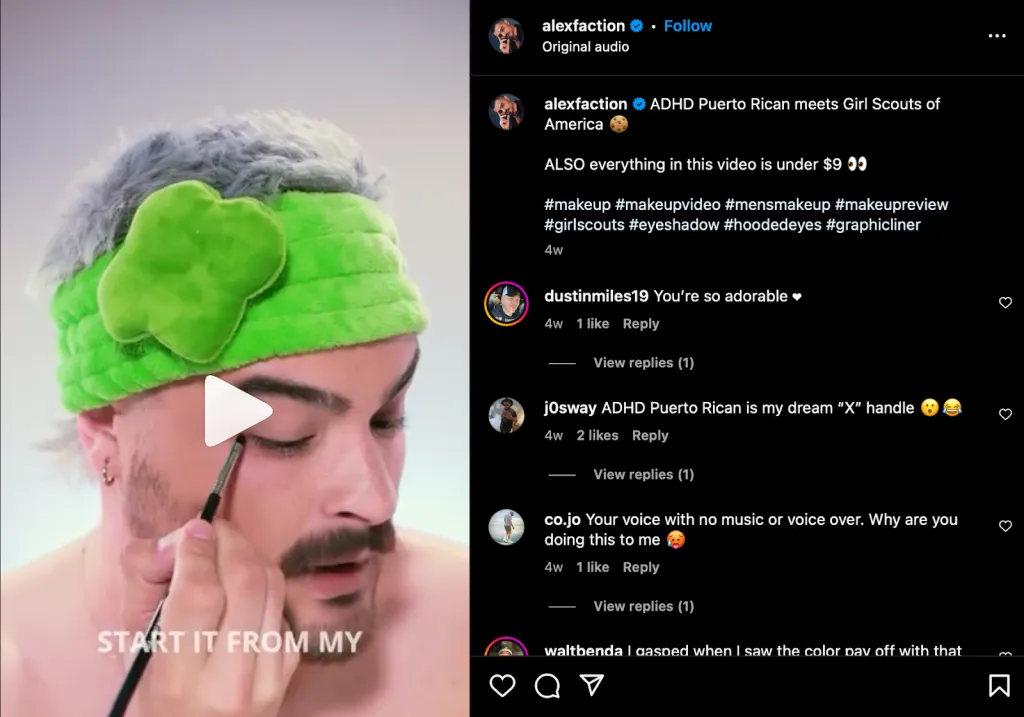 Alex aplicando maquiagem no Instagram Reels