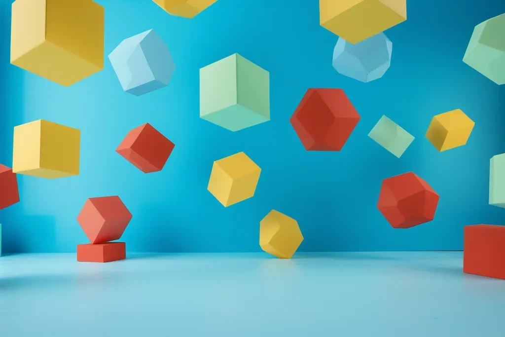 A composition of floating hexagonal shapes