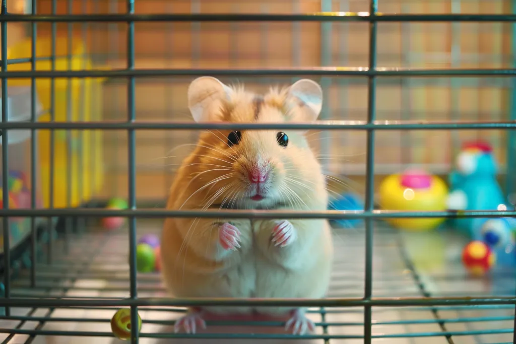 A hamster in its cage