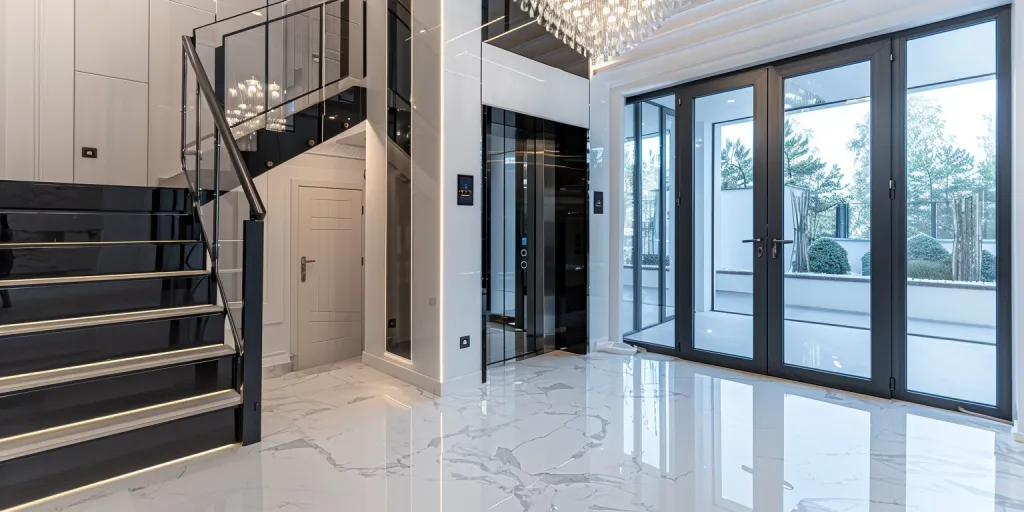 Un ascensor interior para el hogar con puertas de cristal.