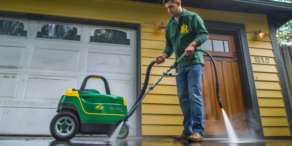A man is using the new R stock nameless high walker cement cleaner