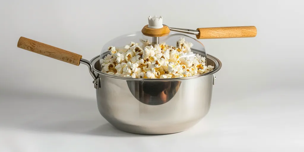 popper popcorn dengan gagang kayu dan tutup bening