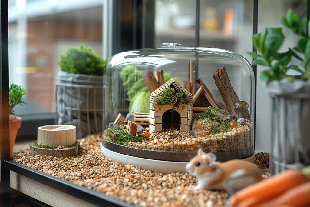 A small hamster cage with a glass bottom