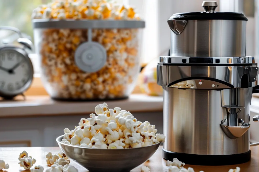 A stainless steel popcorn popper machine