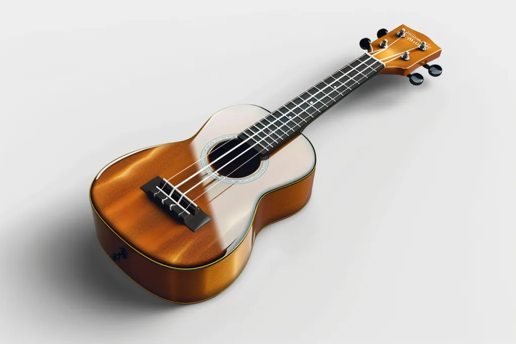 Un ukulele con uno sfondo completamente bianco