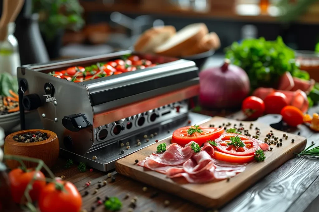 electric meat slicer with an angle of the blade