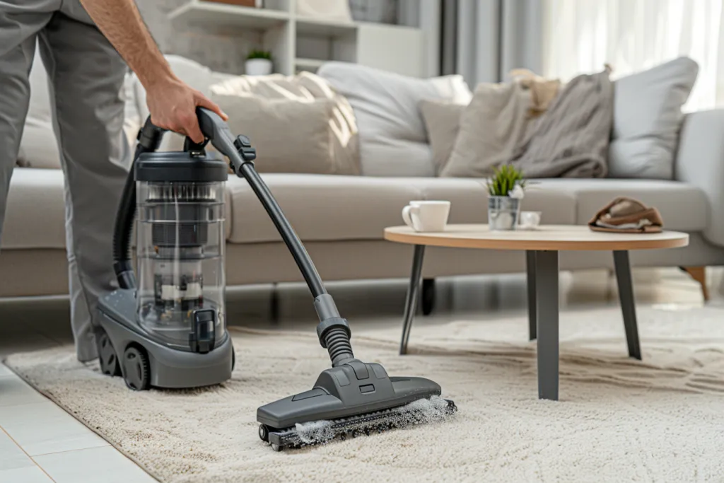 carpet cleaning machine is used to clean the dirty sofa