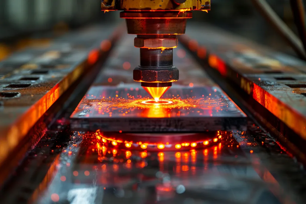 Esta es una imagen de alguien usando plasma incandescente de cobre para cortar metal.