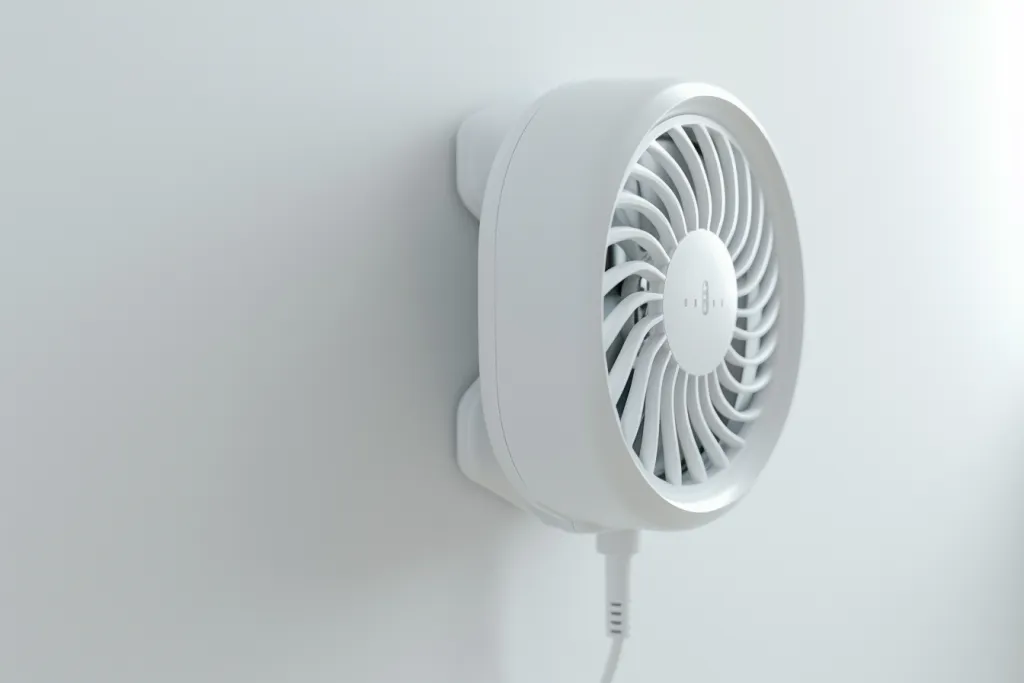 White metal wall mounted electric bathroom fan with power cord